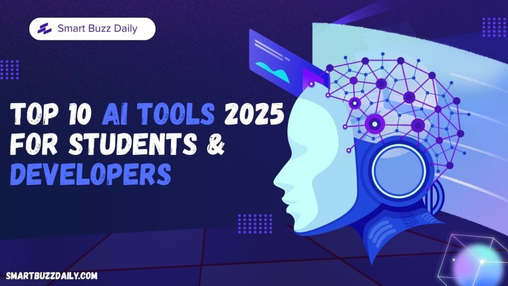 Top 10 AI Tools 2025 list featuring AI apps for students, freelancers, and developers